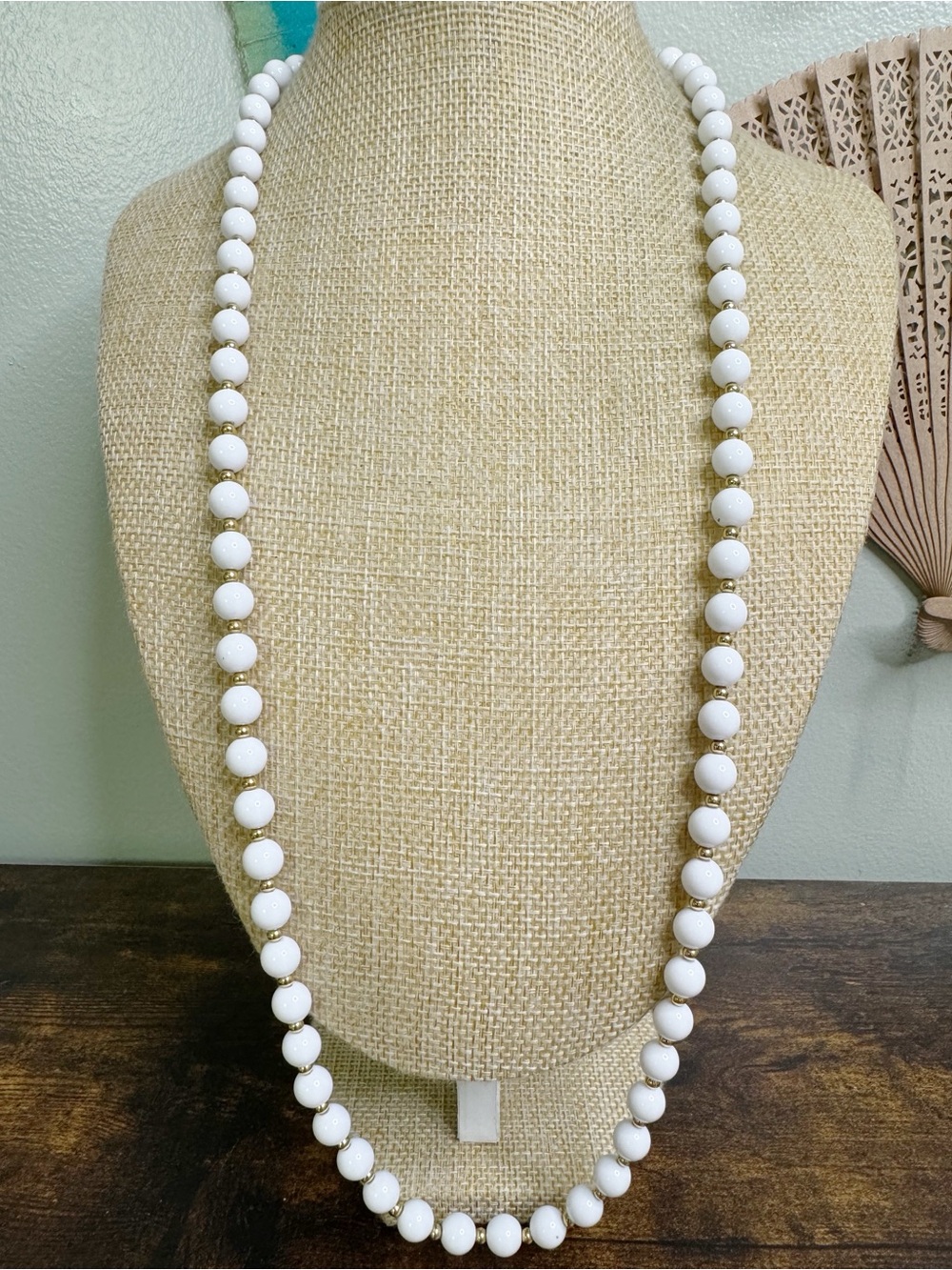 Monet White Lucite Beaded Long Necklace Opera Length 30 Inch